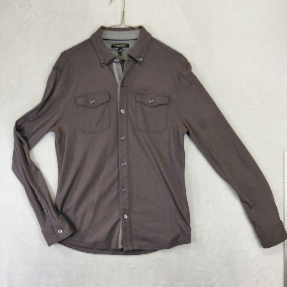 Banana Republic Luxury Touch Mens Small Gray Long Sleeve Button Down Shirt Pique